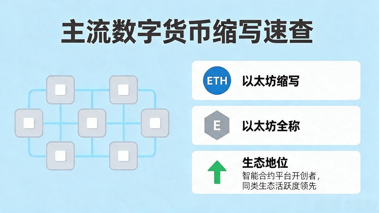 主流数字货币缩写速查：BTC、ETH这些代码你认识几个